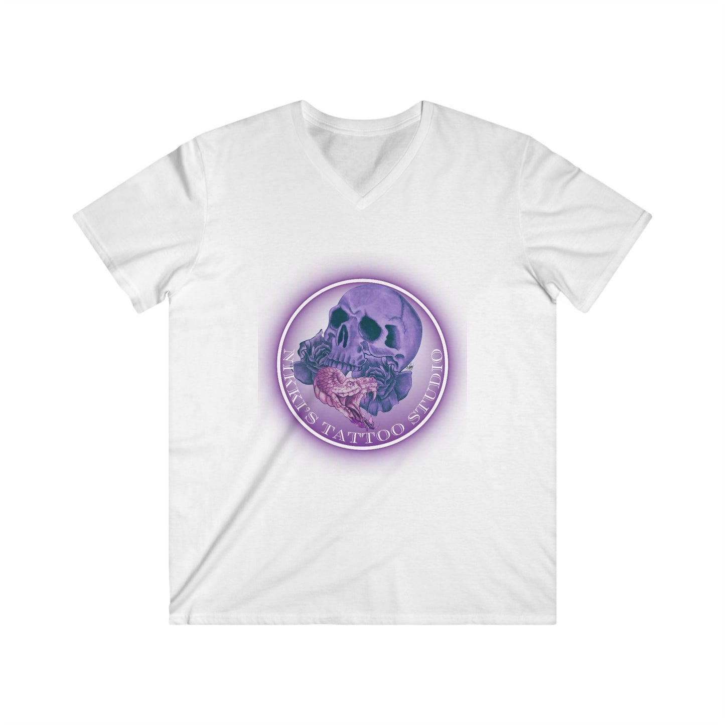 T-Shirt Vneck - Nikki's Tattoo Studio Skull and Snake