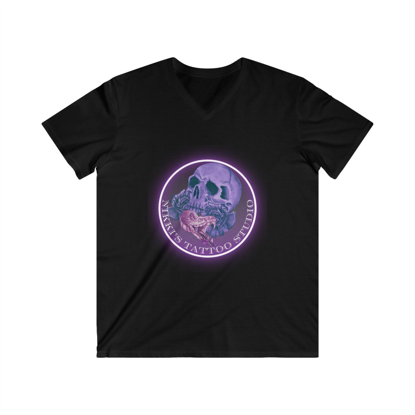 T-Shirt Vneck - Nikki's Tattoo Studio Skull and Snake