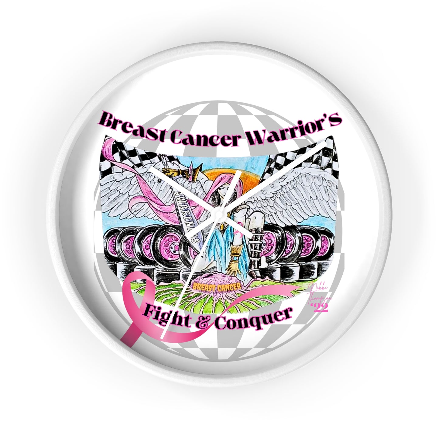 Wall Clock - Breast Cancer Warrior by Nikki