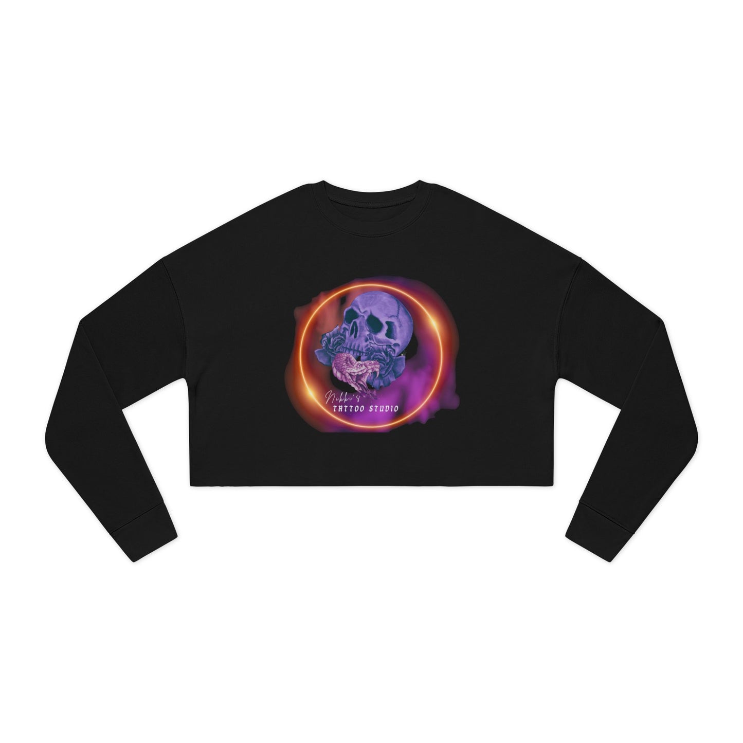 Women's Sweatshirt Cropped - Nikki's Tattoo Studio Snake and Skull