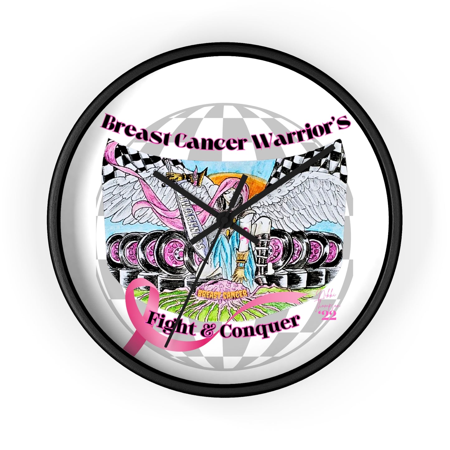 Wall Clock - Breast Cancer Warrior by Nikki