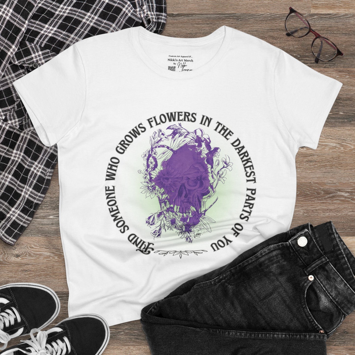 Floral Skull Tattoo Quote T-Shirt by Nikki