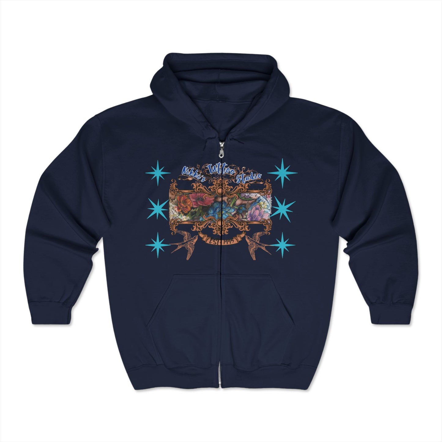 Hoodie Sweatshirt Full Zip - Guiding Star Tattoo by Nikki