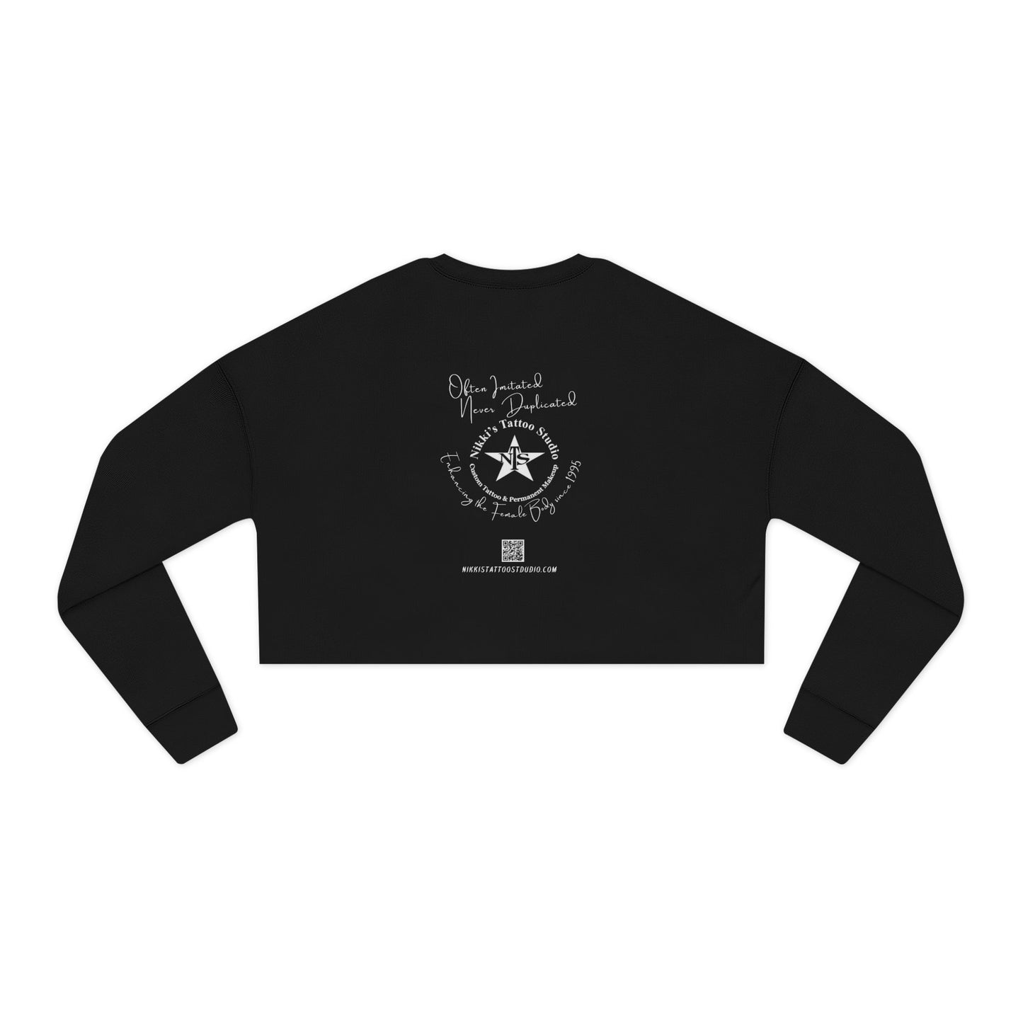 Women's Sweatshirt Cropped - Nikki's Tattoo Studio Snake and Skull