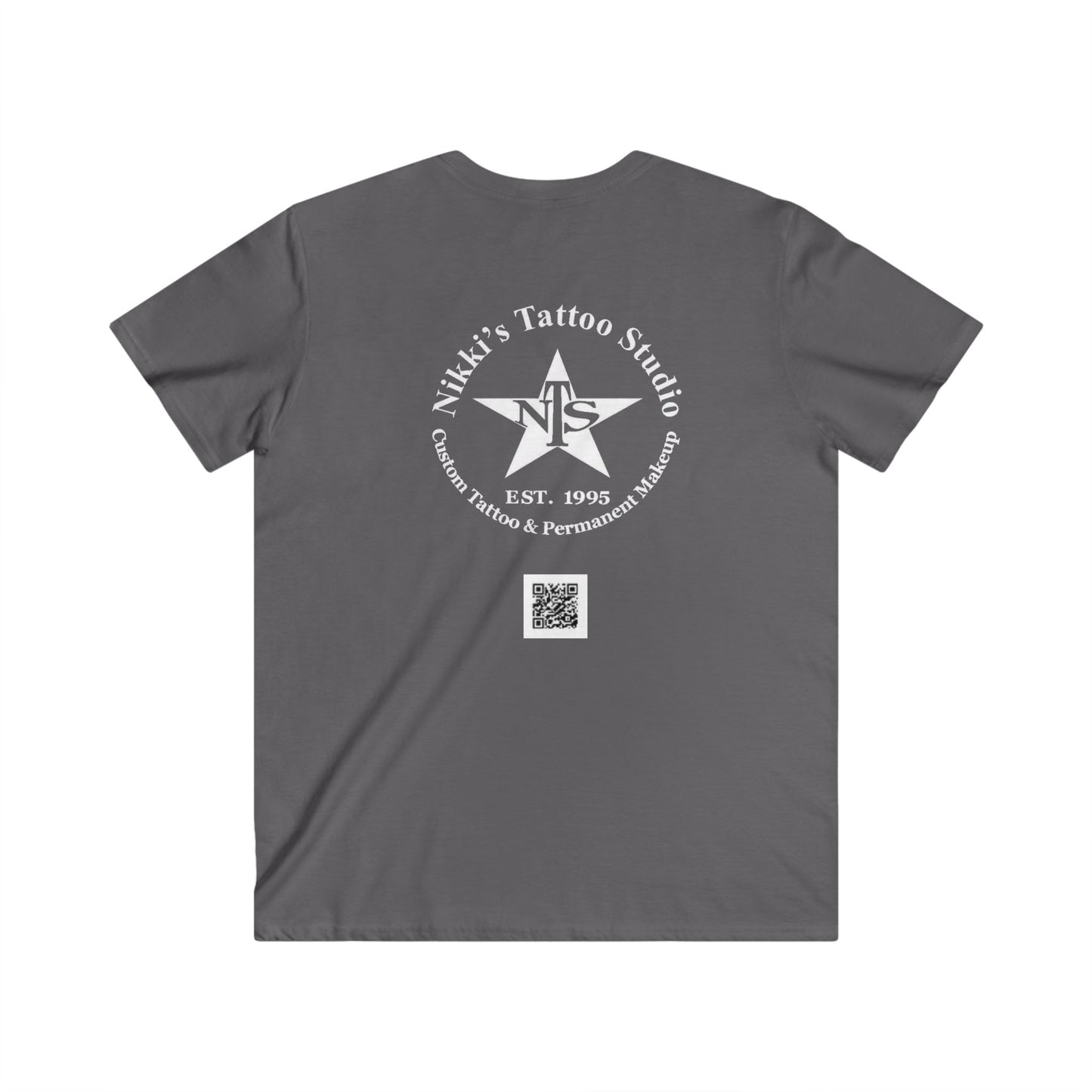 T-Shirt Vneck - Nikki's Tattoo Studio Skull and Snake