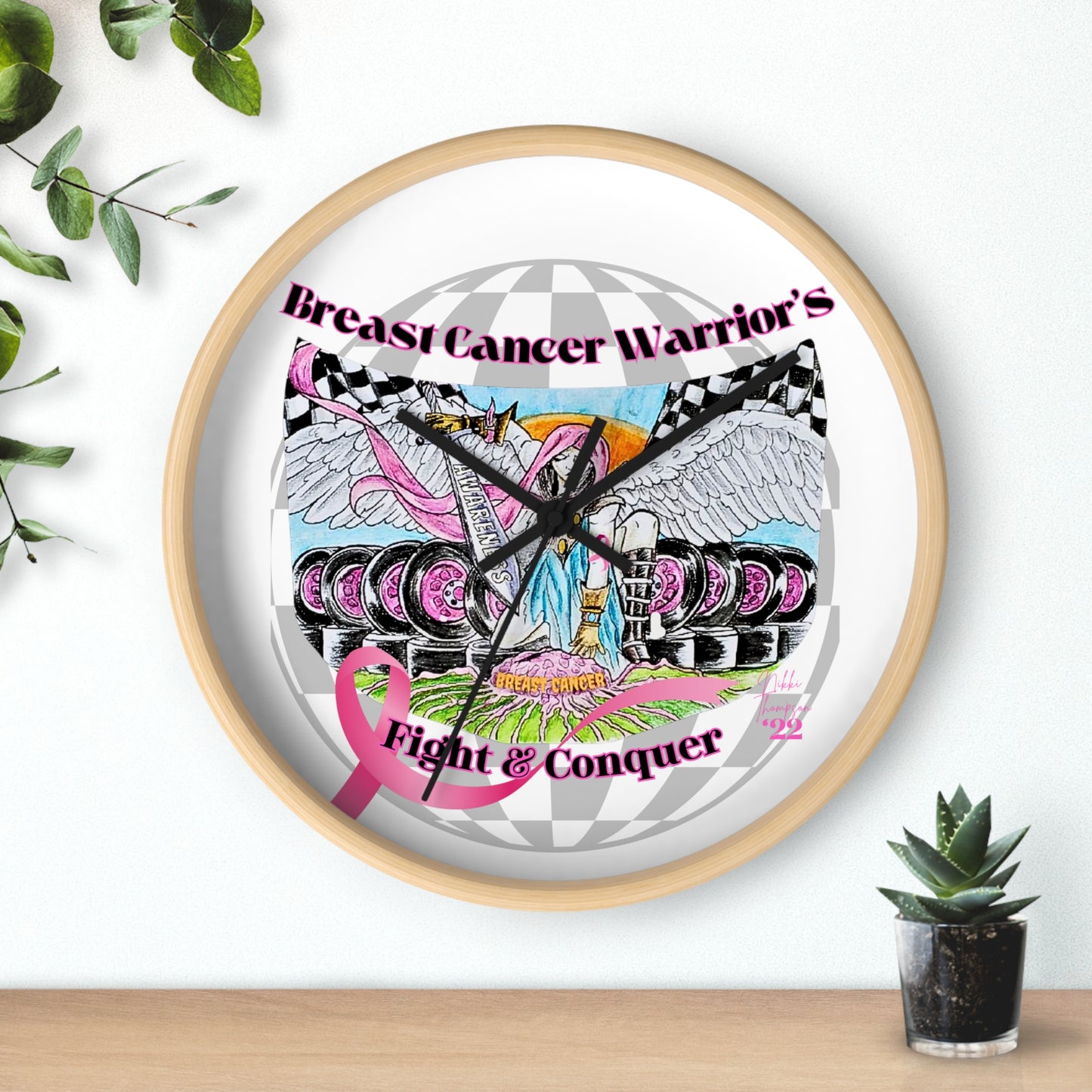 Wall Clock - Breast Cancer Warrior by Nikki