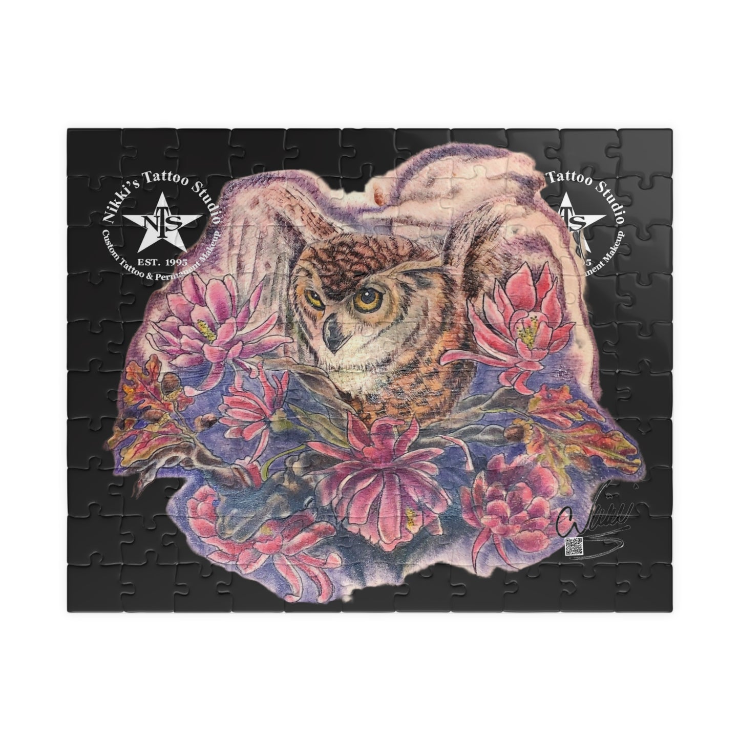 Puzzle Game: Nikki Thompson's Owl Tattoo Design, 110-Piece