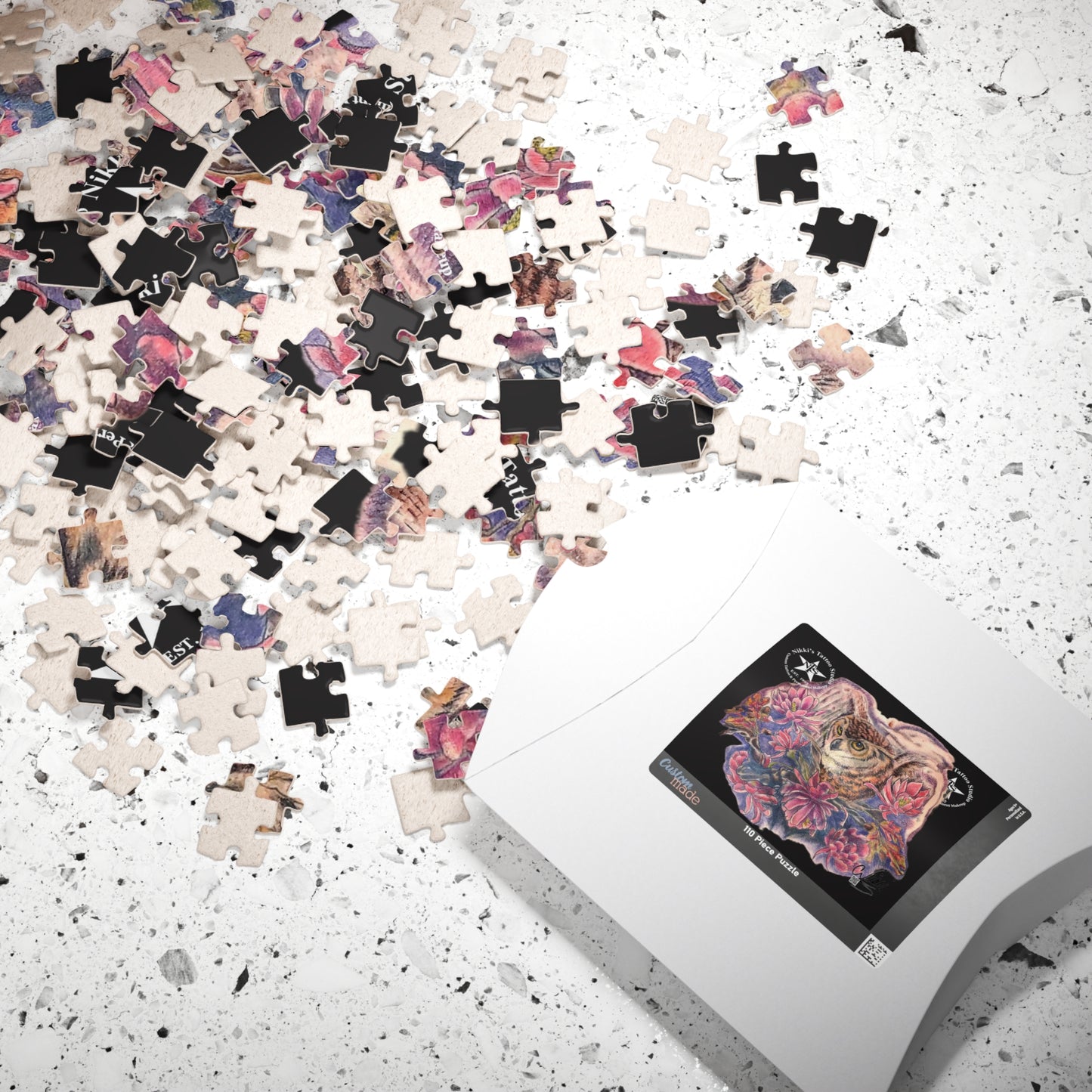 Puzzle Game: Nikki Thompson's Owl Tattoo Design, 110-Piece