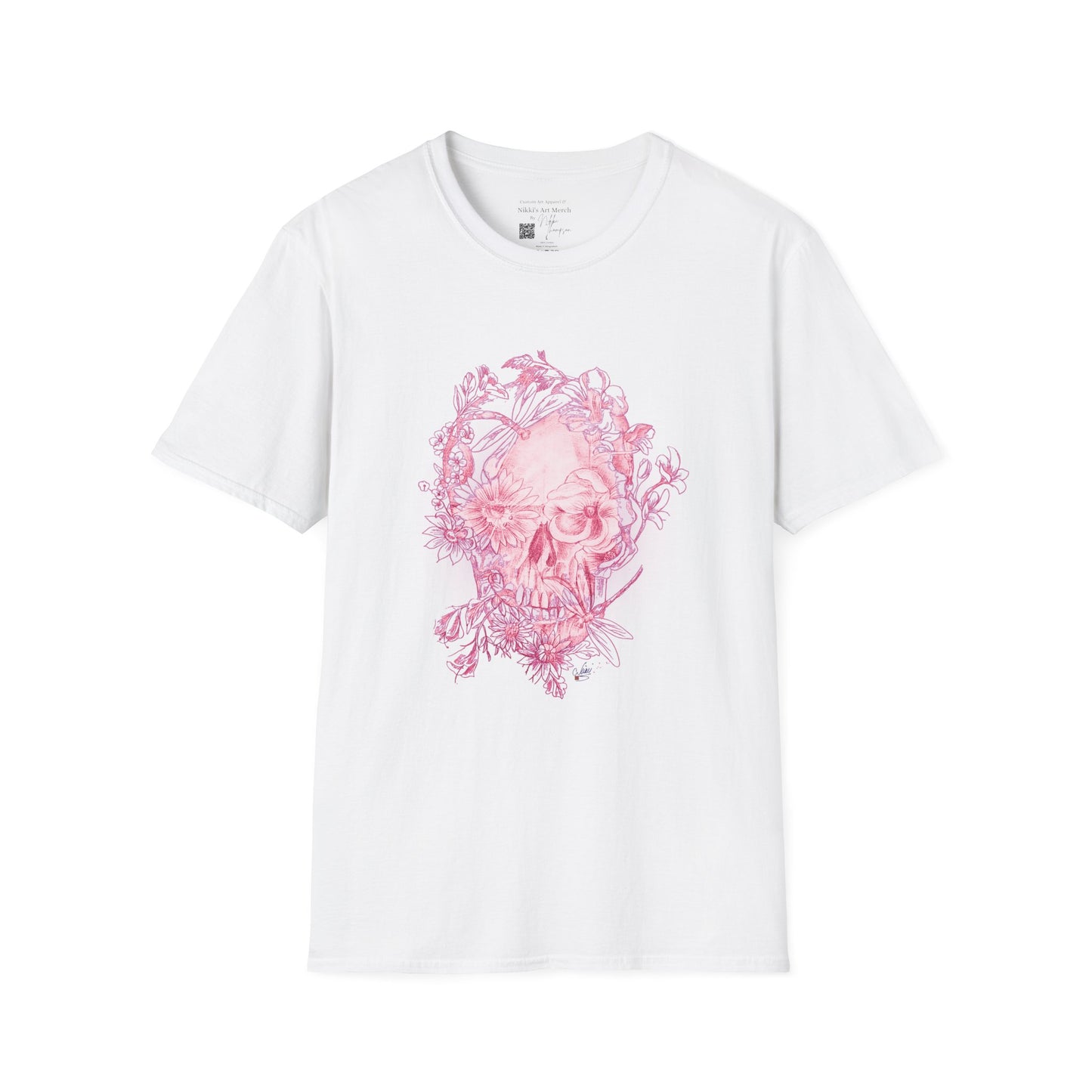 Pink Floral Skull by Nikki - Unisex Softstyle T-Shirt