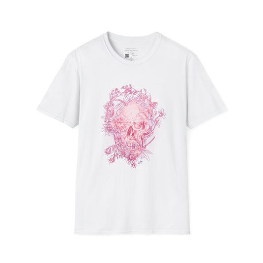Pink Floral Skull by Nikki - Unisex Softstyle T-Shirt