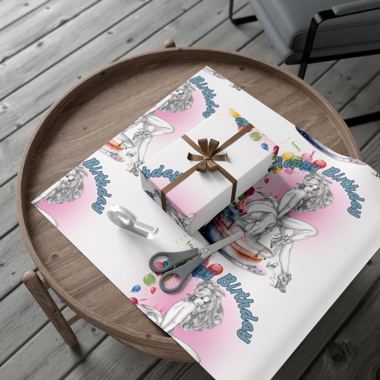 Nikki's Tattoo Studio BIRTHDAY Pretty Bunny Pin  Up Gift Wrapping Paper