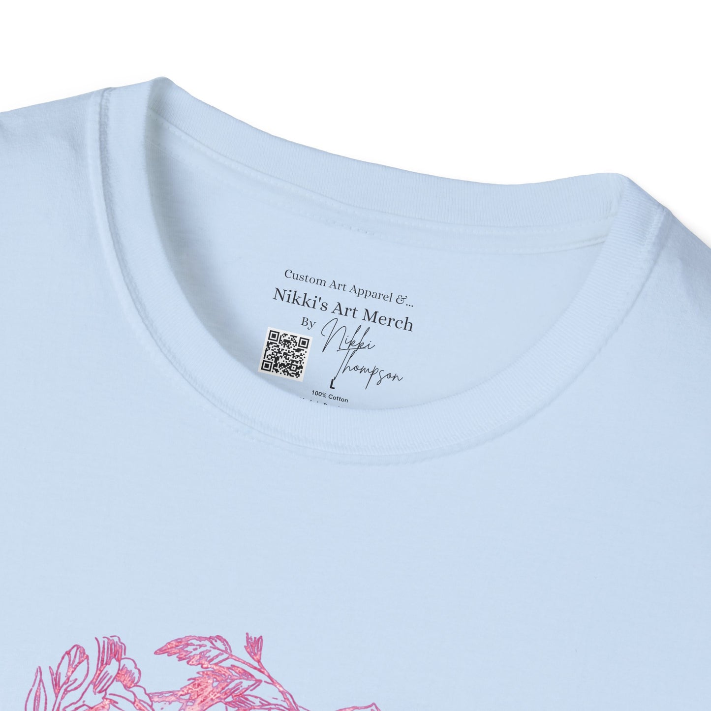 Pink Floral Skull by Nikki - Unisex Softstyle T-Shirt