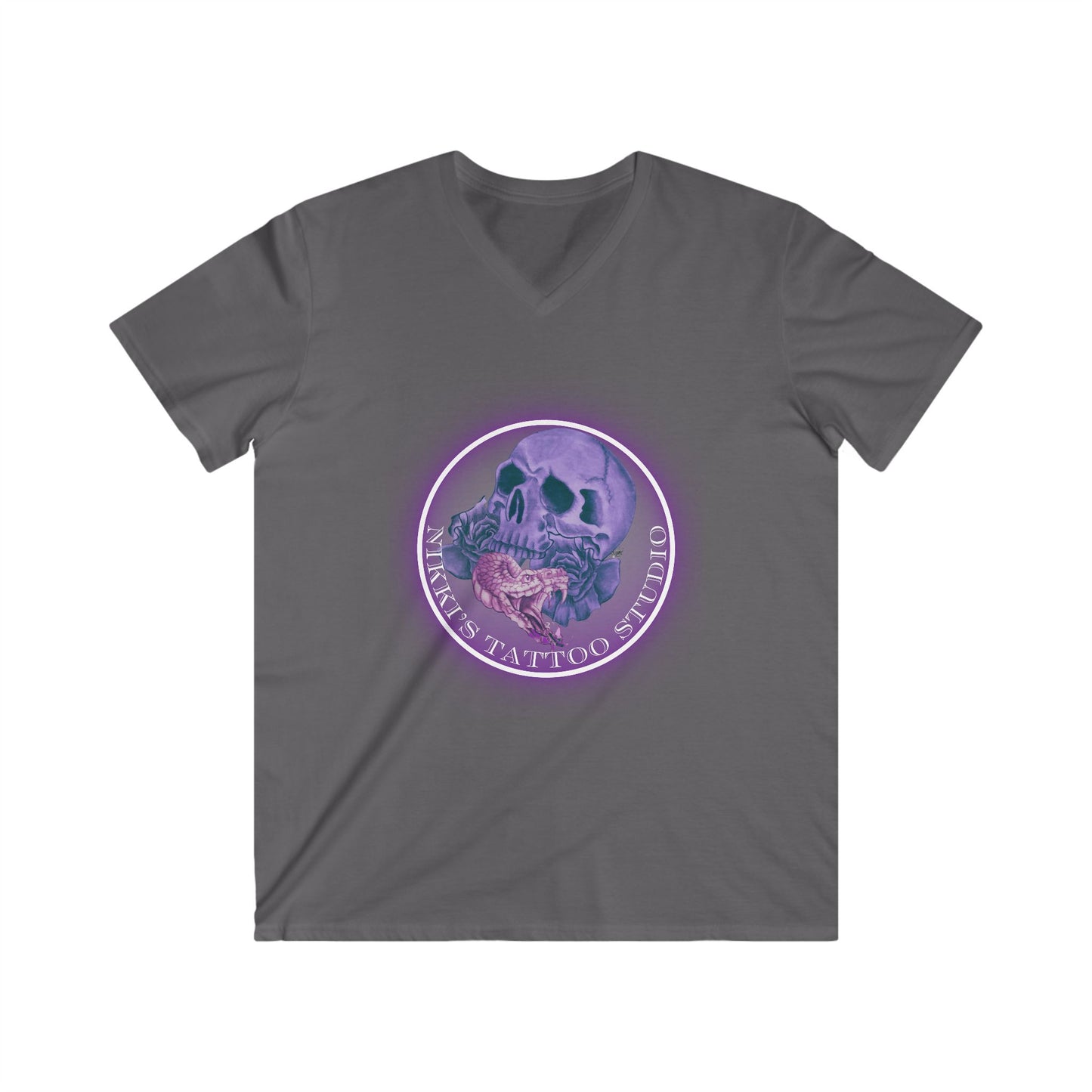 T-Shirt Vneck - Nikki's Tattoo Studio Skull and Snake