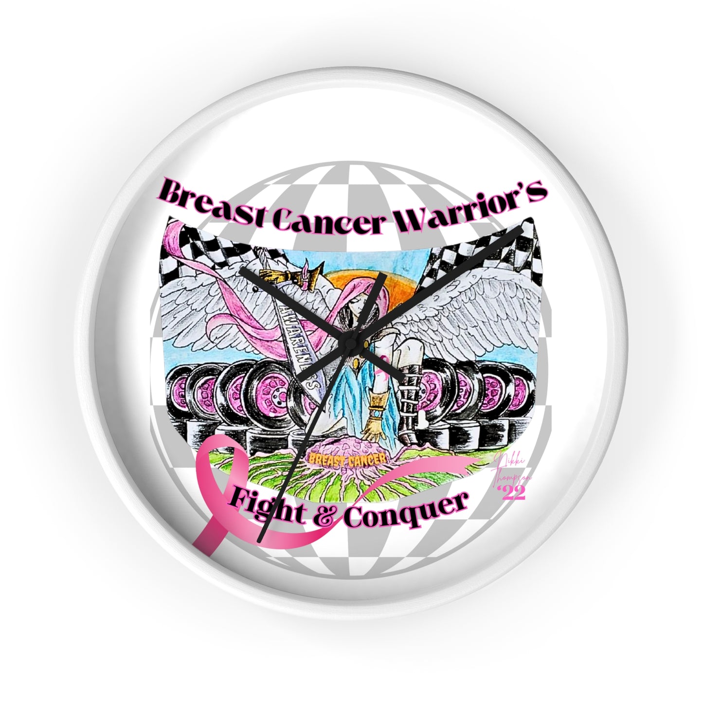 Wall Clock - Breast Cancer Warrior by Nikki