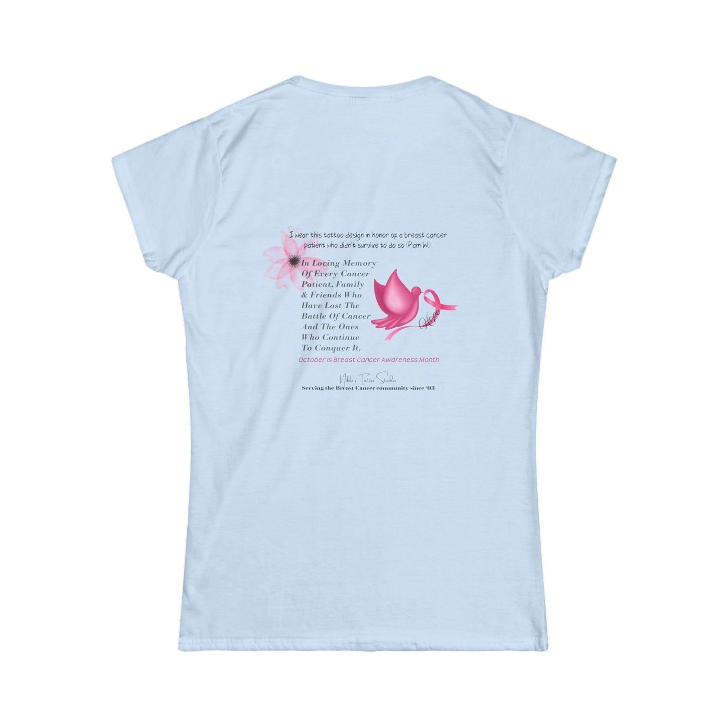 T-Shirt - Breast Cancer Awareness Pam W. Tattoo Design Tribute - Artwork by Nikki Thompson