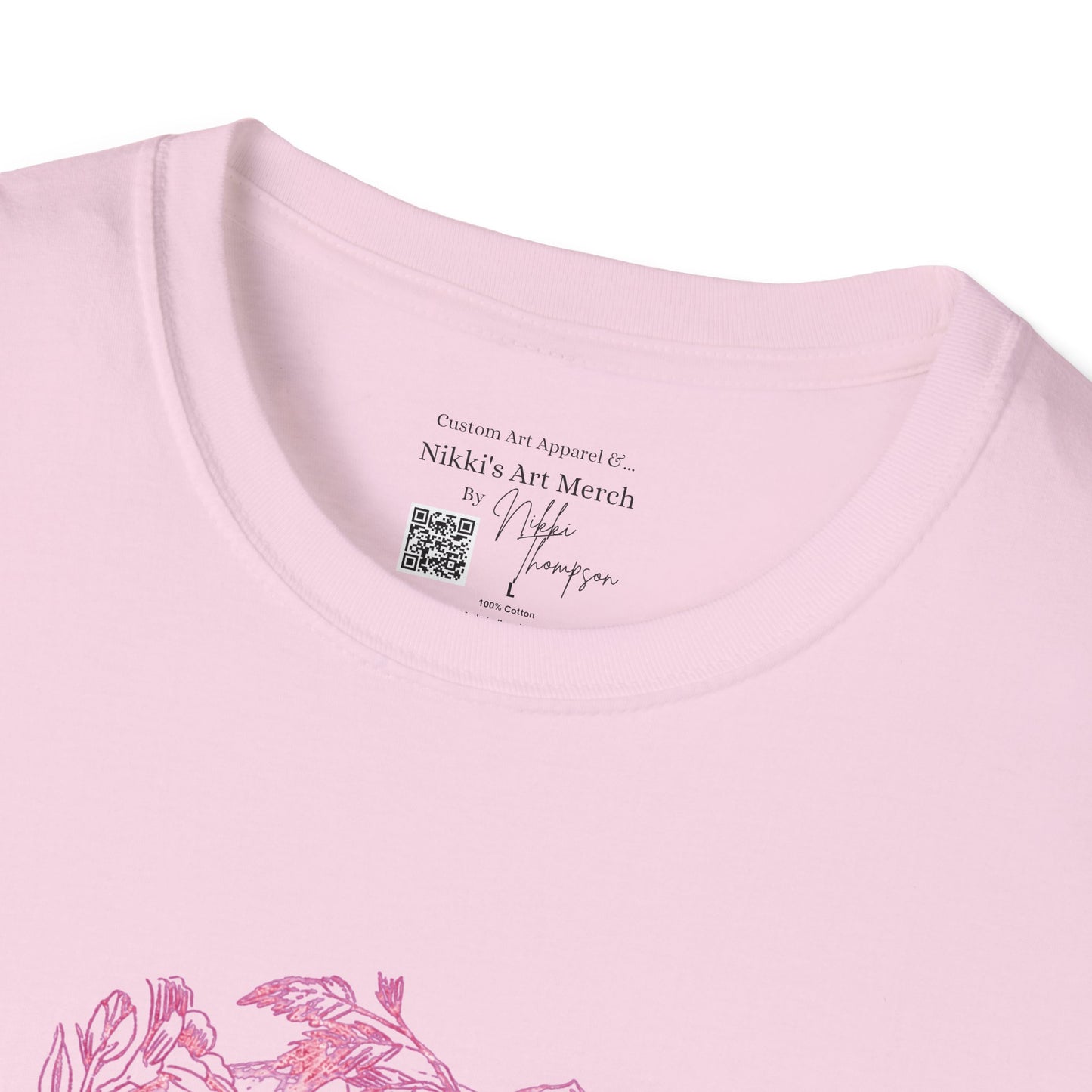 Pink Floral Skull by Nikki - Unisex Softstyle T-Shirt