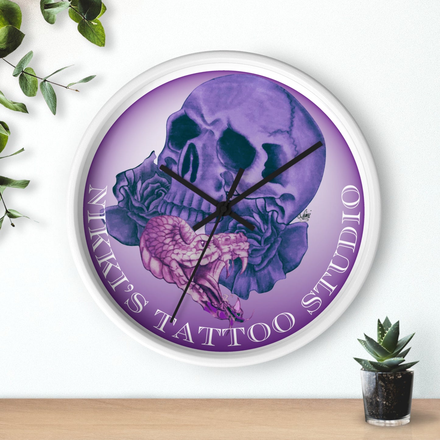 Wall Clock - Nikki's Tattoo Studio Snake and Skull
