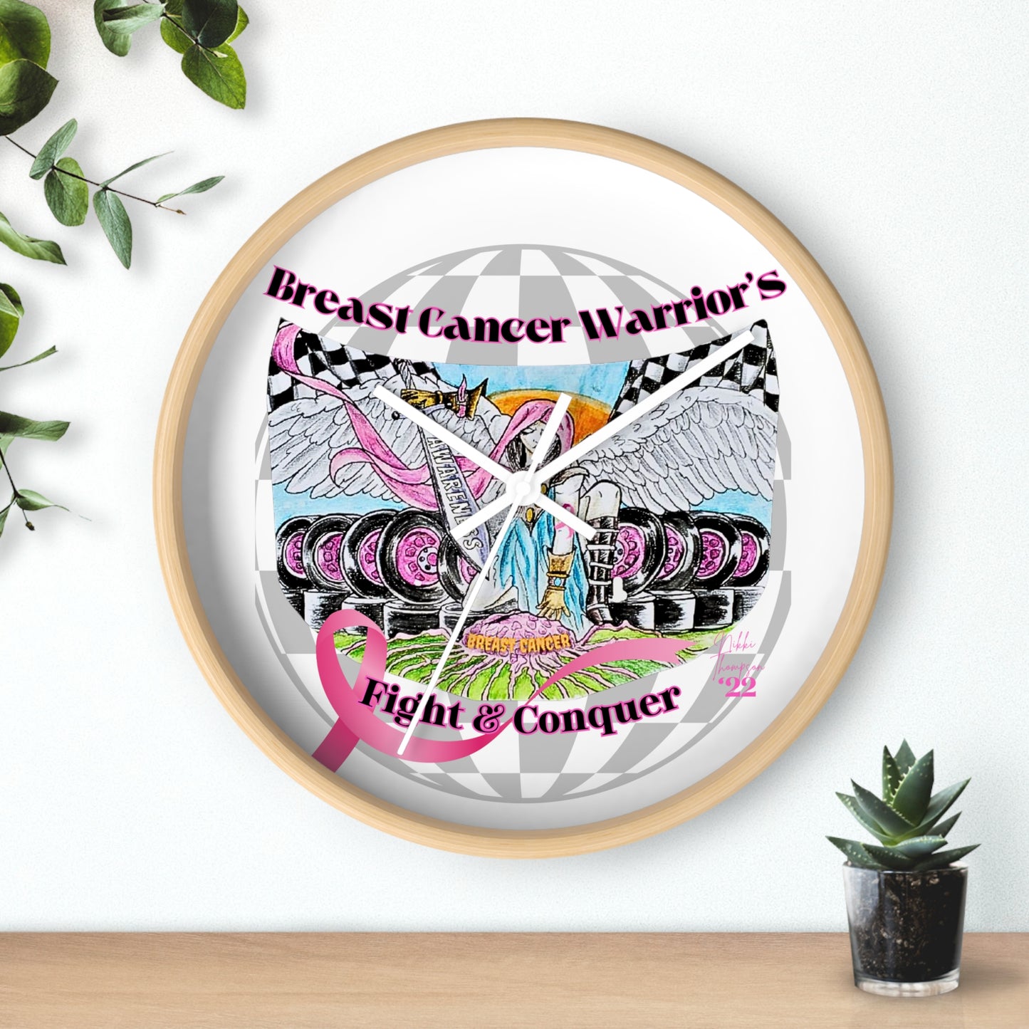 Wall Clock - Breast Cancer Warrior by Nikki
