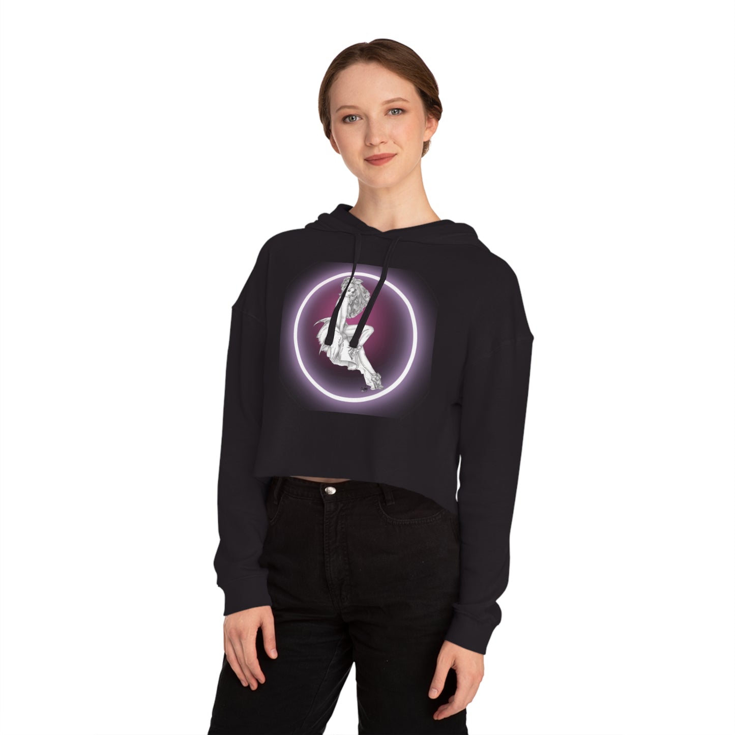 Sweatshirt Women's Cropped Hooded - Bunny Pin Up Girl by Nikki