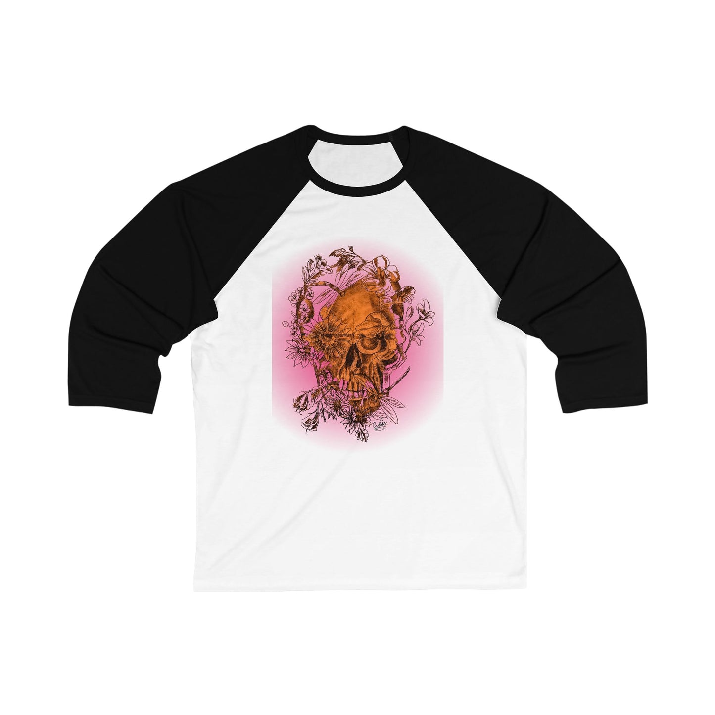Floral Skull Tattoo by Nikki - Unisex 3\4 Sleeve Baseball Tee