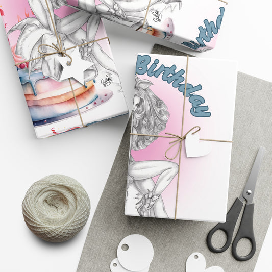 Nikki's Tattoo Studio BIRTHDAY Pretty Bunny Pin  Up Gift Wrapping Paper