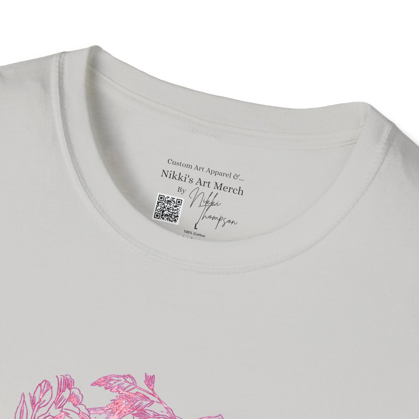 Pink Floral Skull by Nikki - Unisex Softstyle T-Shirt