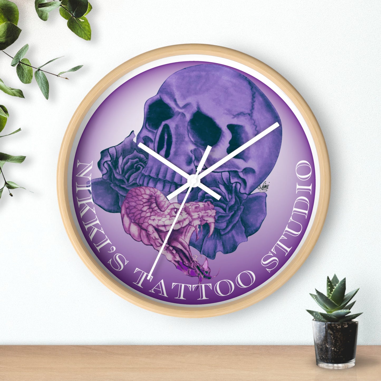 Wall Clock - Nikki's Tattoo Studio Snake and Skull