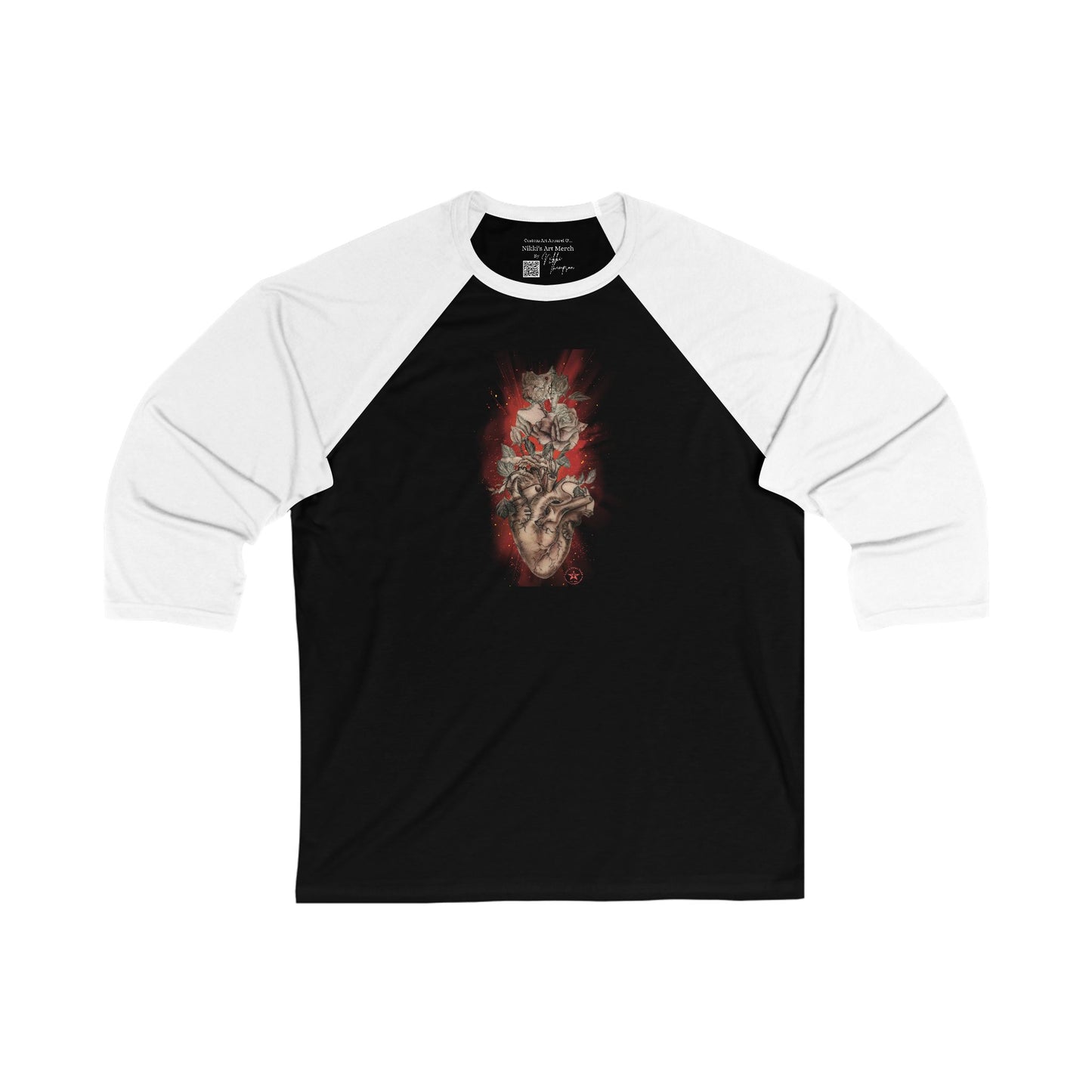 Anatomcal Heart Tattoo Design by Nikki Unisex 3\4 Sleeve Baseball Tee