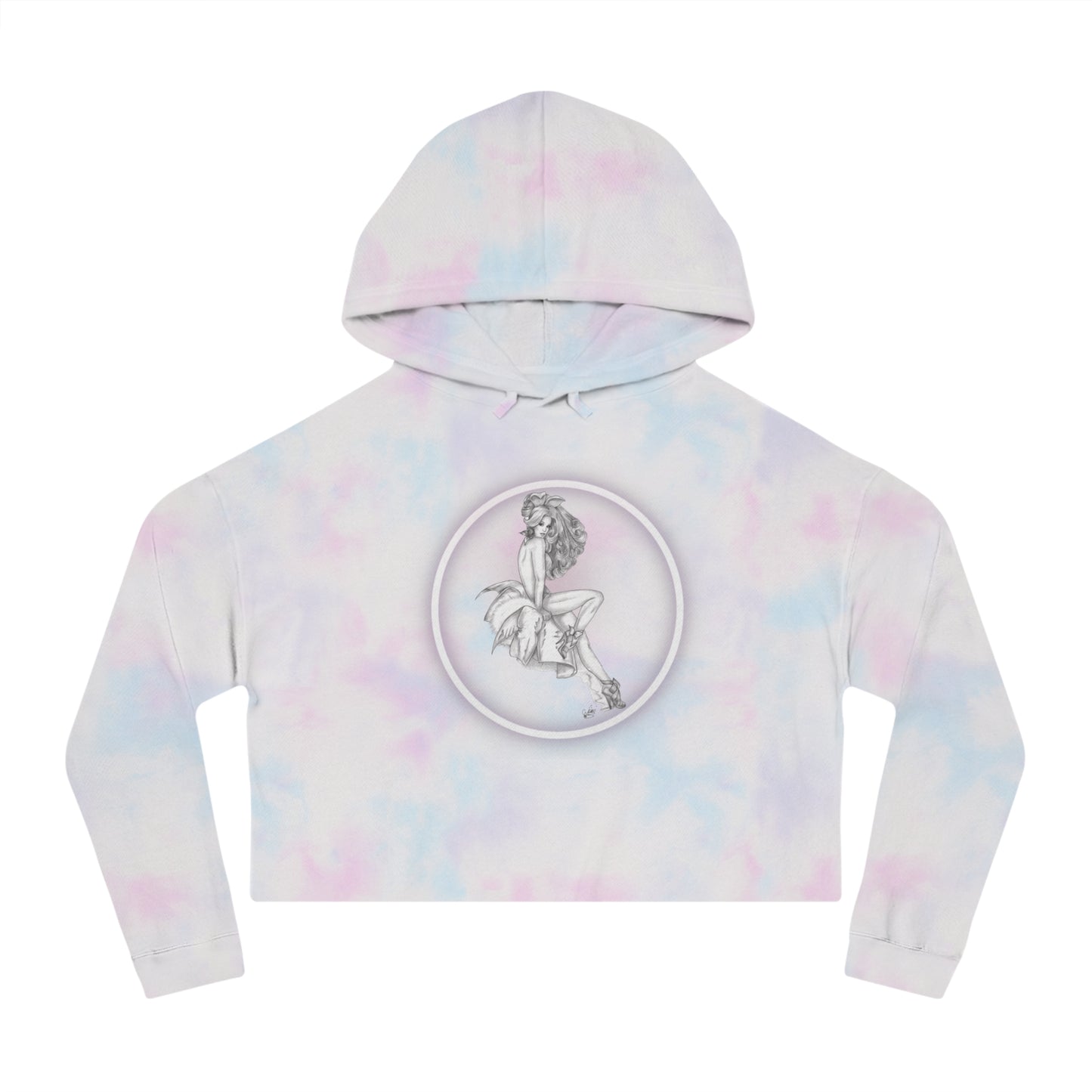 Sweatshirt Women's Cropped Hooded - Bunny Pin Up Girl by Nikki