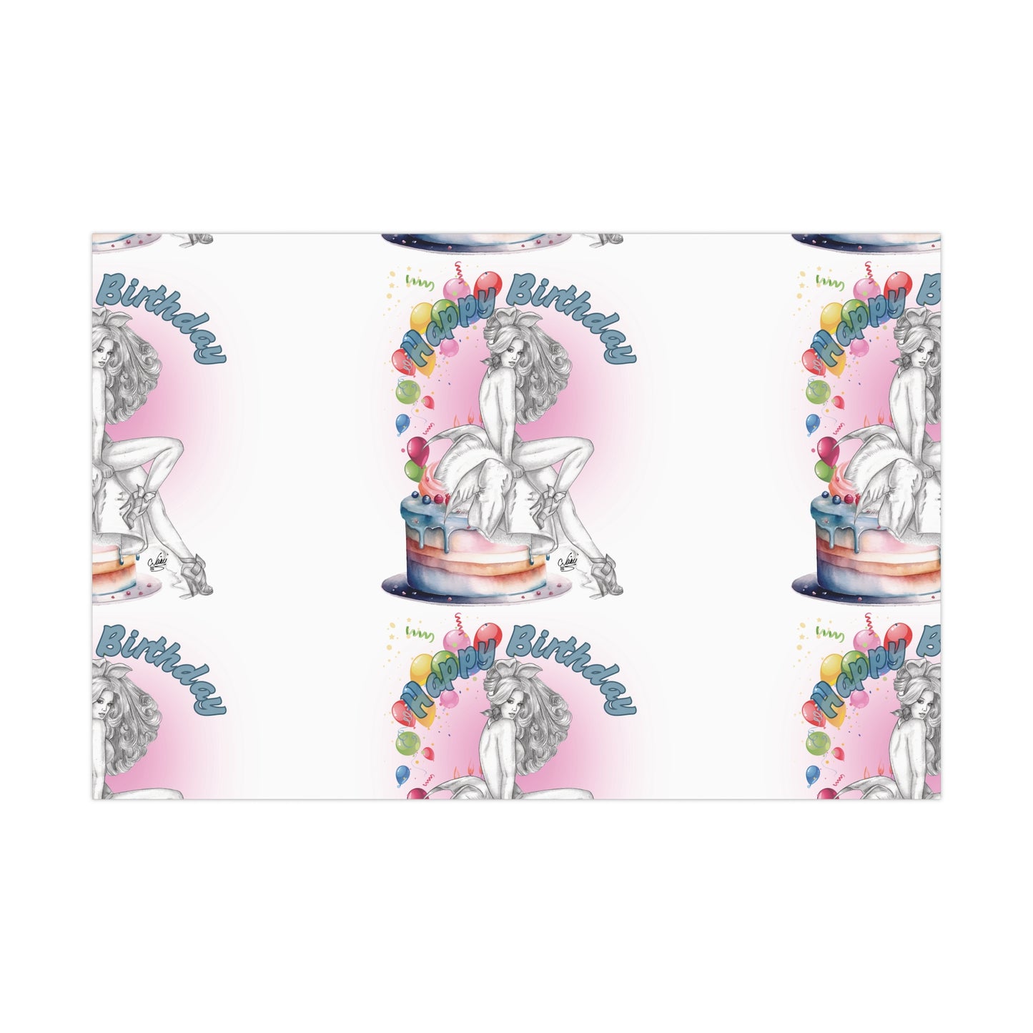 Nikki's Tattoo Studio BIRTHDAY Pretty Bunny Pin  Up Gift Wrapping Paper