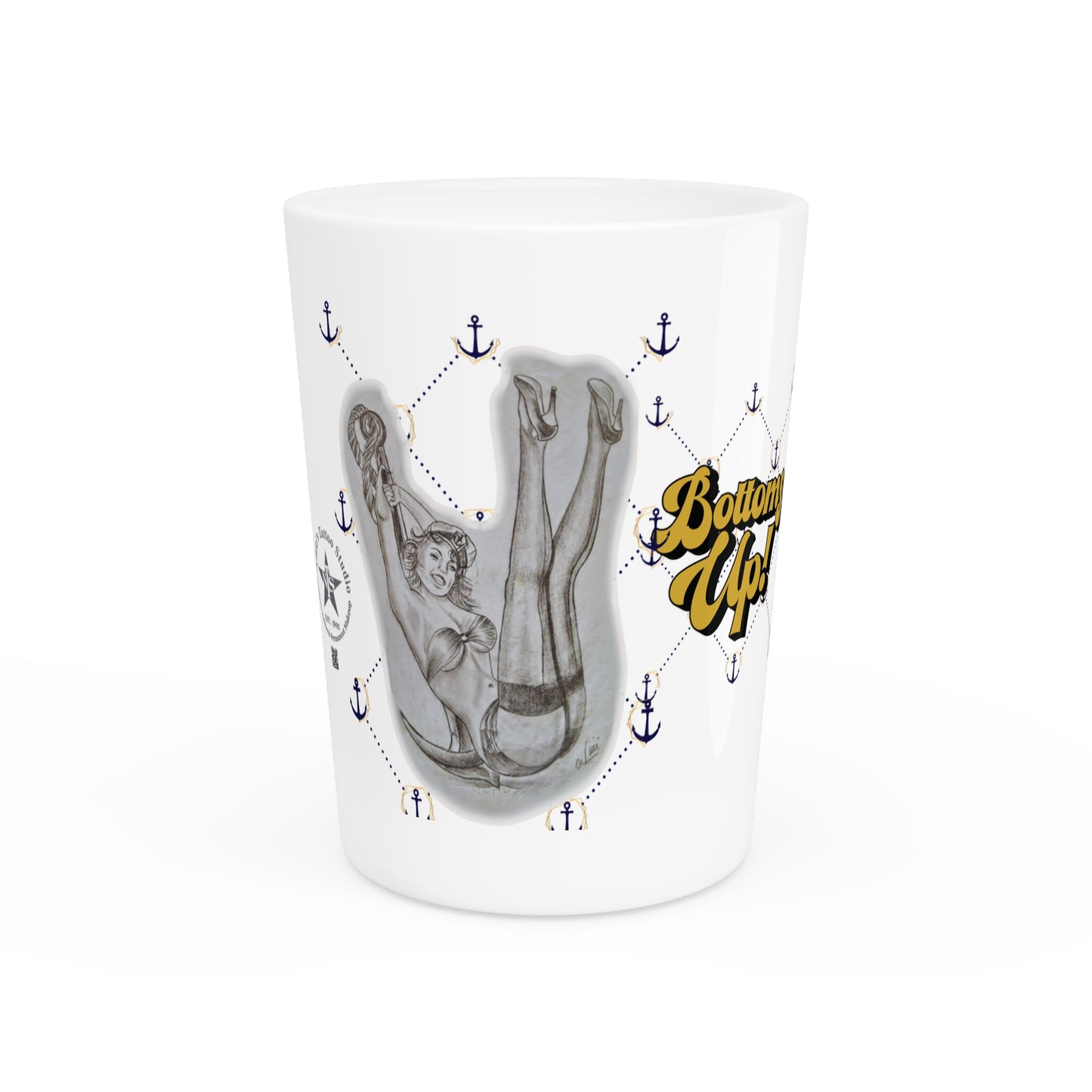 Shot Glass - Pin Up Sailor Girl Bottoms Up by Nikki