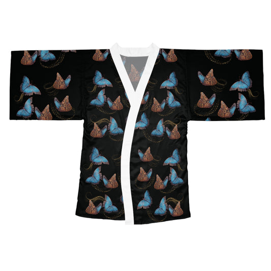 Butterfly Blue Morphis Tattoo by Nikki - Long Sleeve Kimono Robe