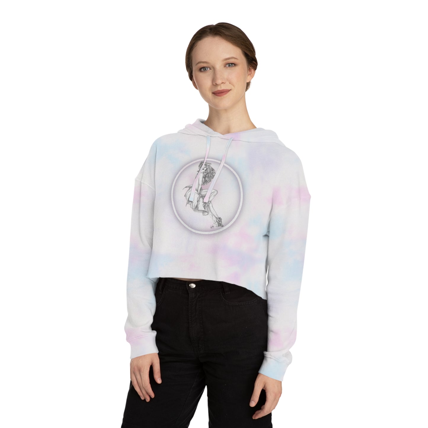 Sweatshirt Women's Cropped Hooded - Bunny Pin Up Girl by Nikki