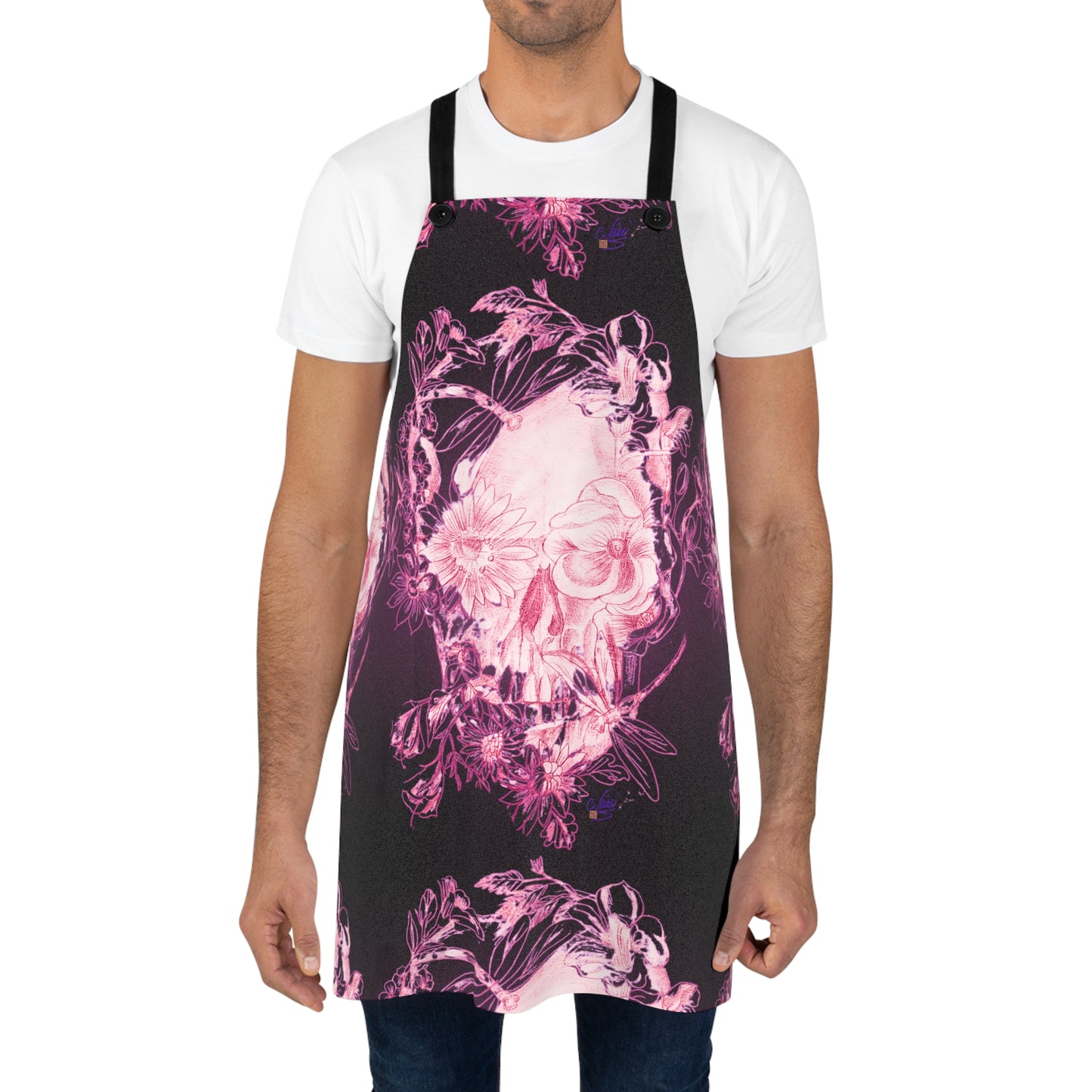 Pink Floral Skull Tattoo by Nikki - Apron