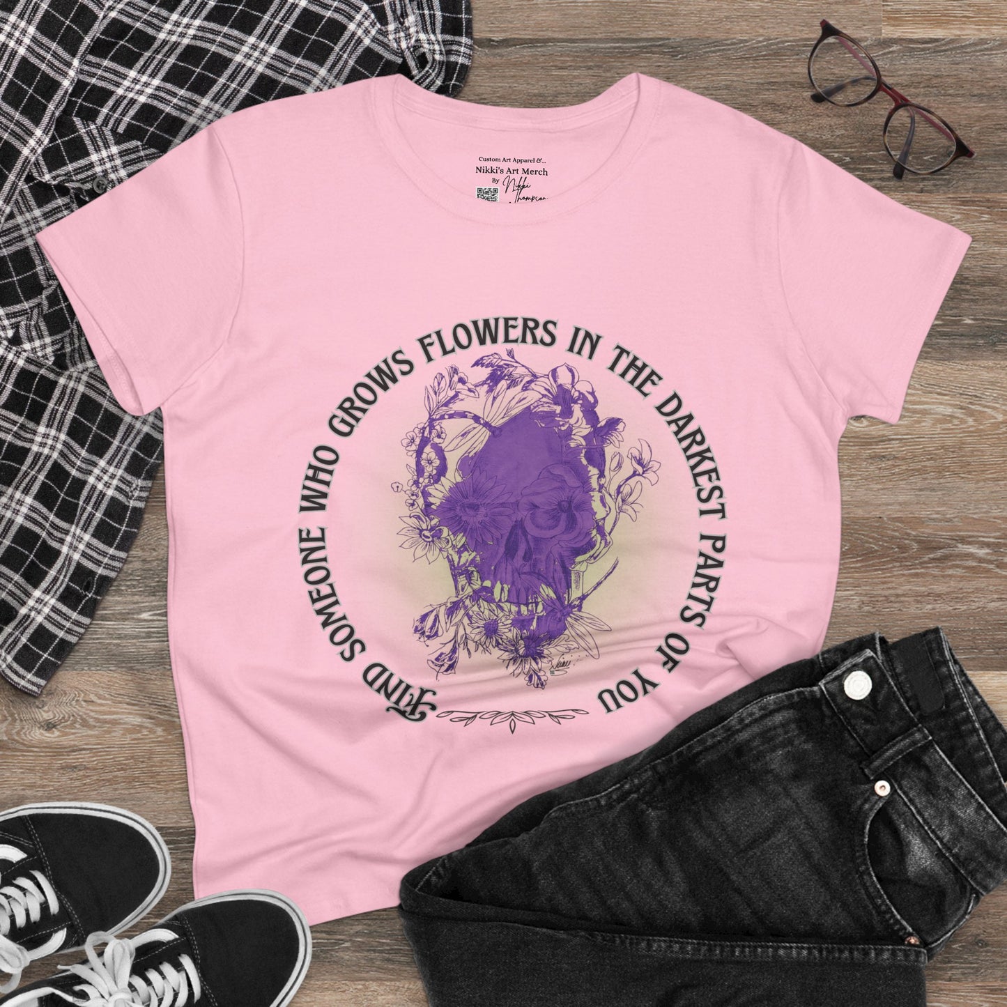 Floral Skull Tattoo Quote T-Shirt by Nikki