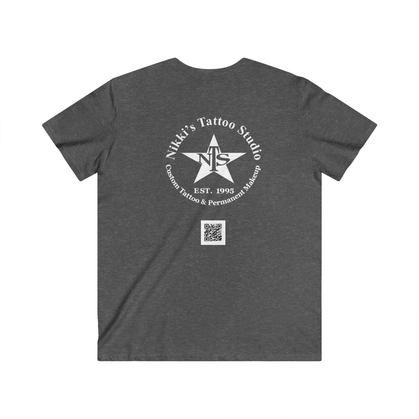 T-Shirt Vneck - Nikki's Tattoo Studio Skull and Snake