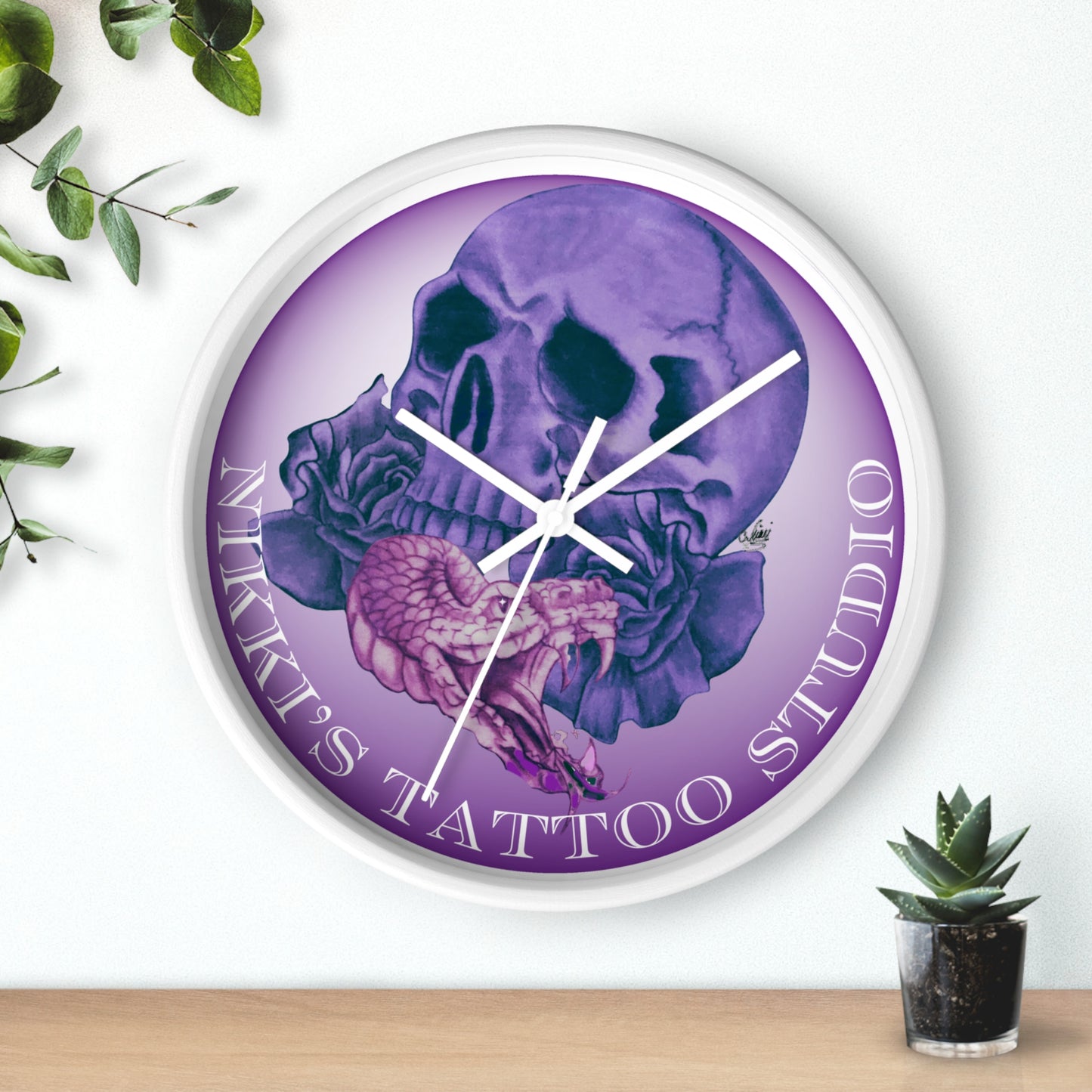 Wall Clock - Nikki's Tattoo Studio Snake and Skull
