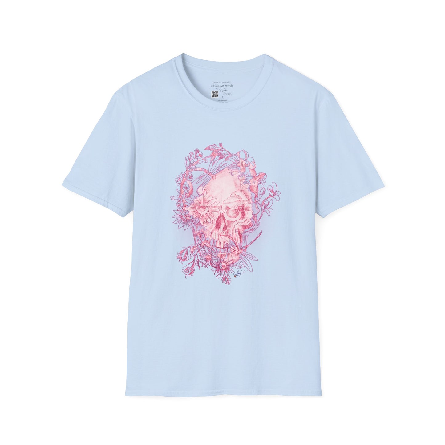 Pink Floral Skull by Nikki - Unisex Softstyle T-Shirt
