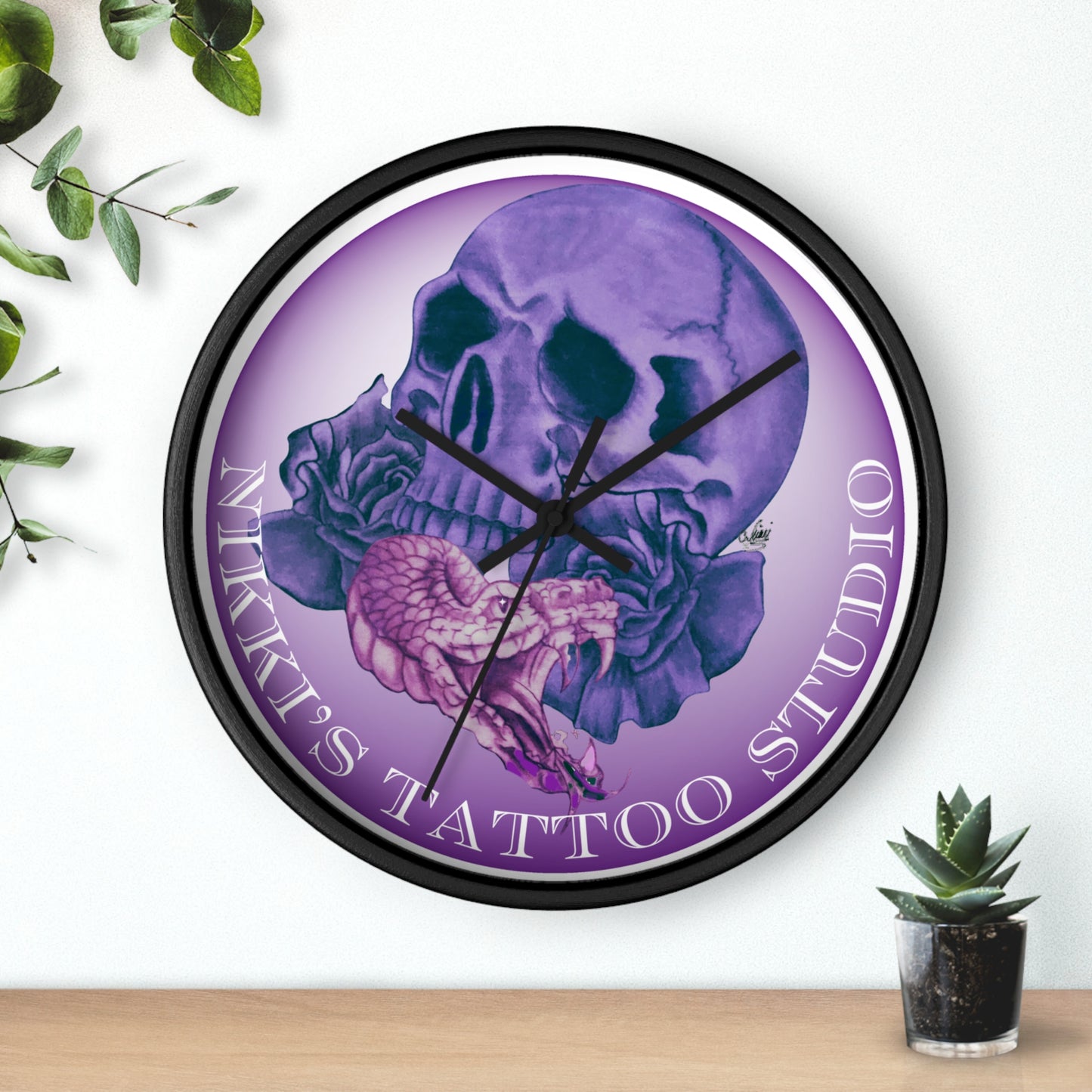 Wall Clock - Nikki's Tattoo Studio Snake and Skull