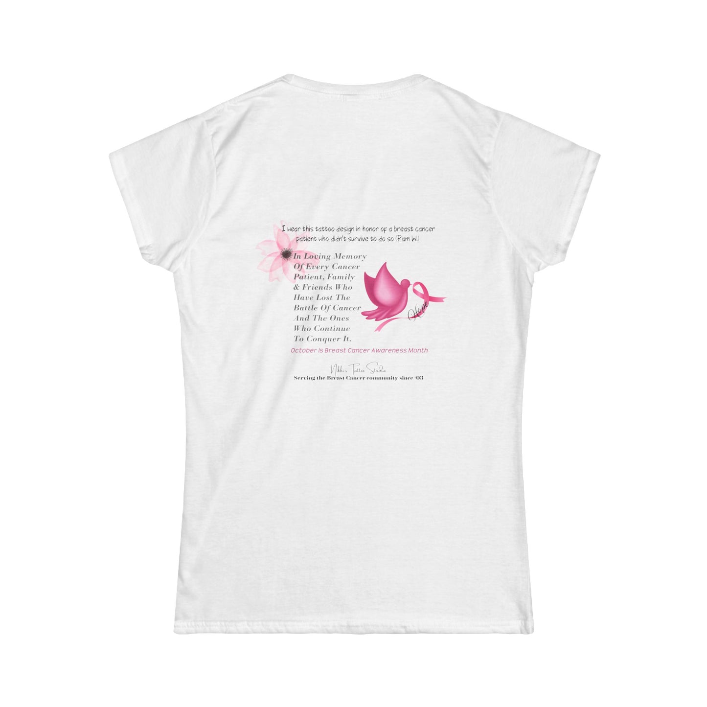 T-Shirt - Breast Cancer Awareness Pam W. Tattoo Design Tribute - Artwork by Nikki Thompson