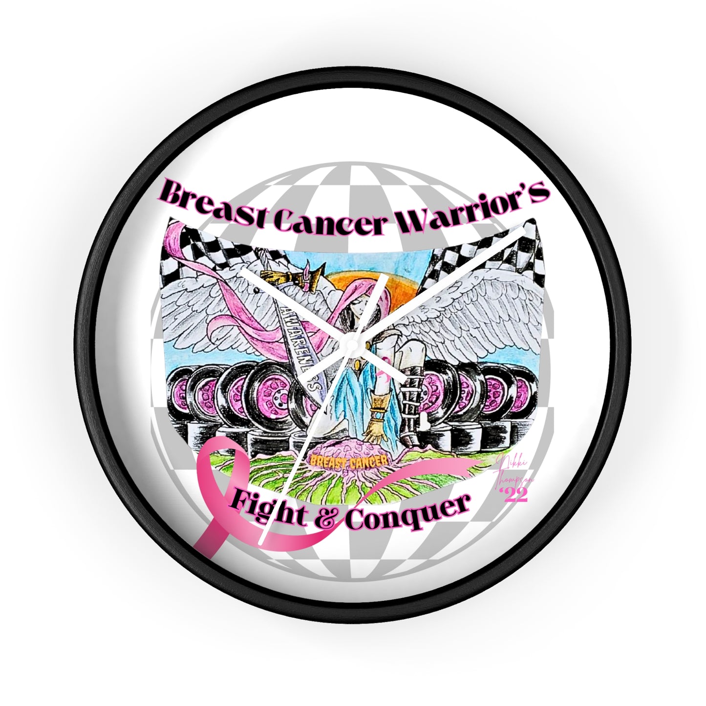 Wall Clock - Breast Cancer Warrior by Nikki