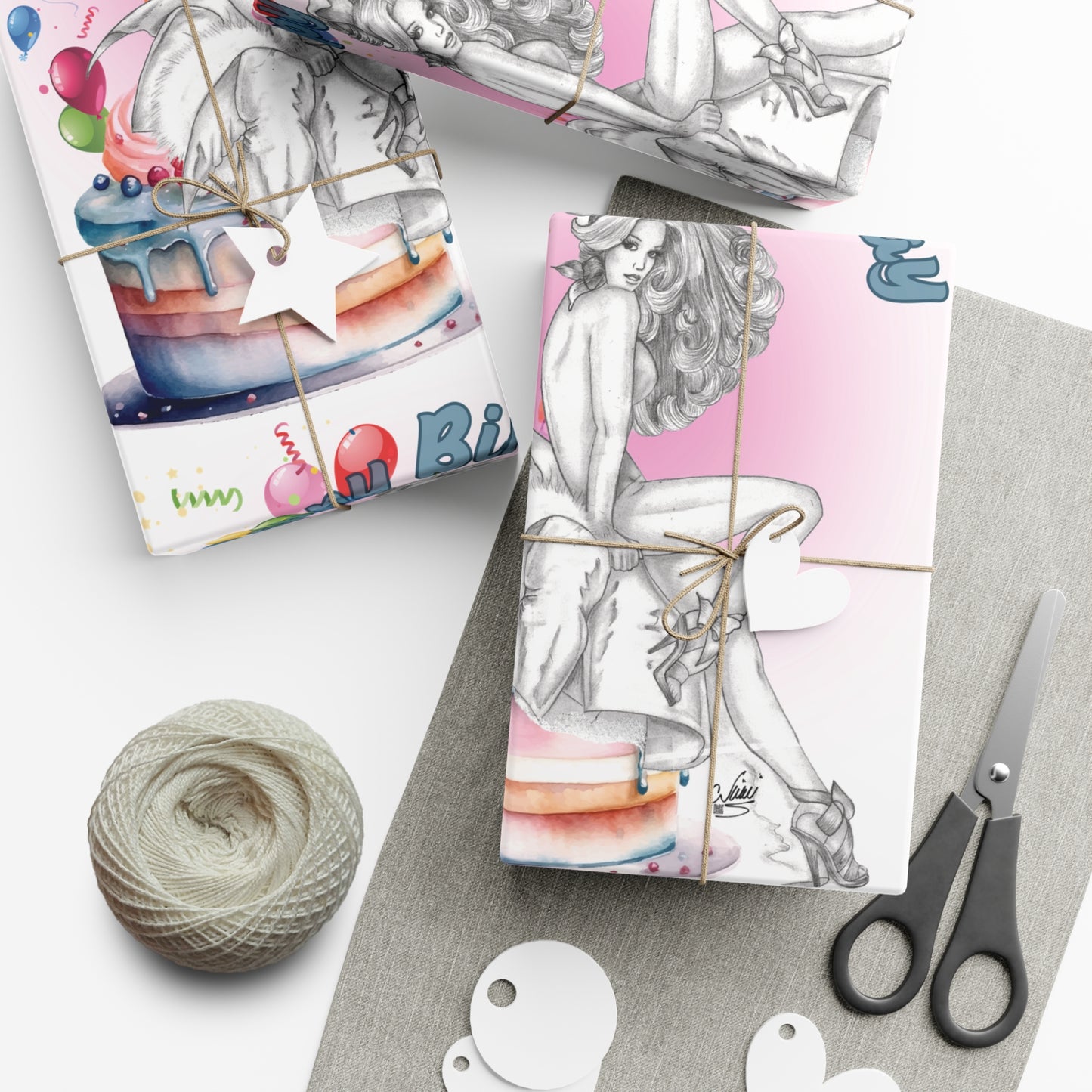 Nikki's Tattoo Studio BIRTHDAY Pretty Bunny Pin  Up Gift Wrapping Paper