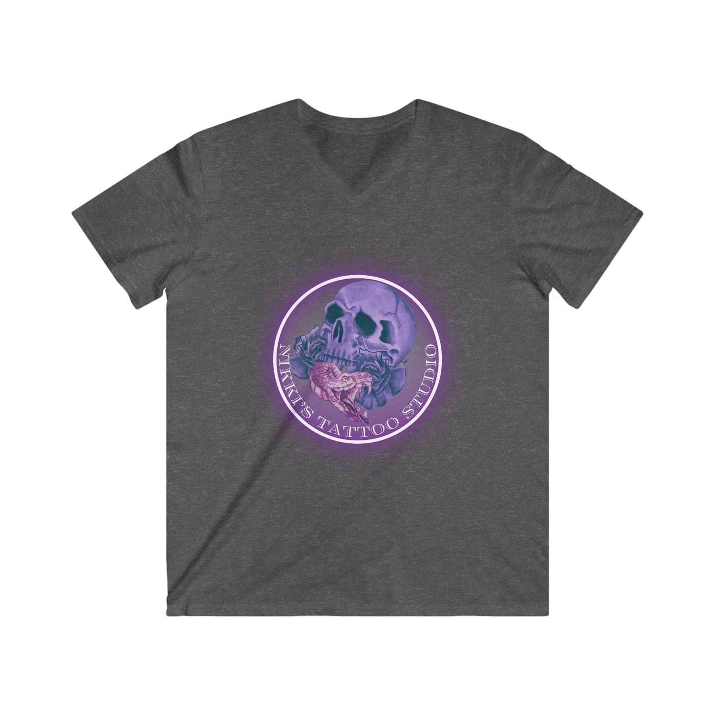 T-Shirt Vneck - Nikki's Tattoo Studio Skull and Snake