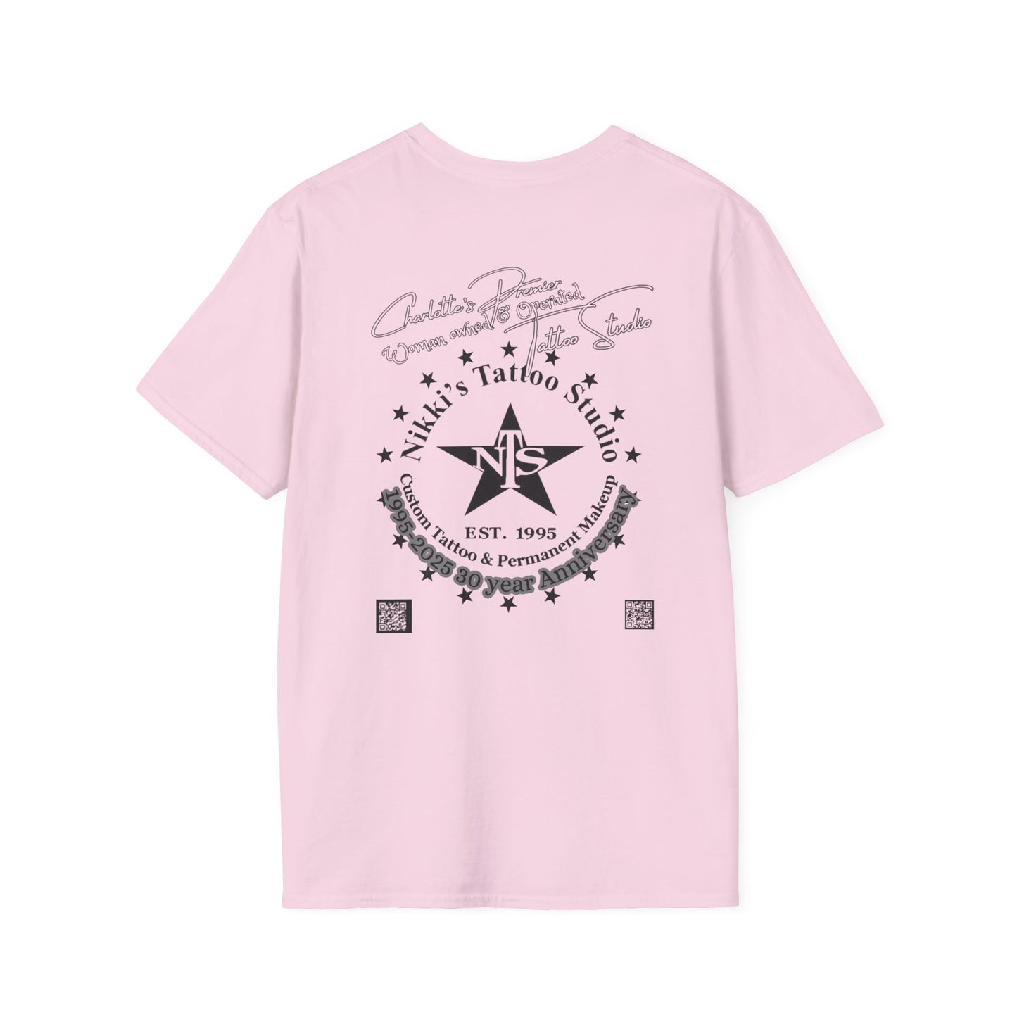 Pink Floral Skull by Nikki - Unisex Softstyle T-Shirt