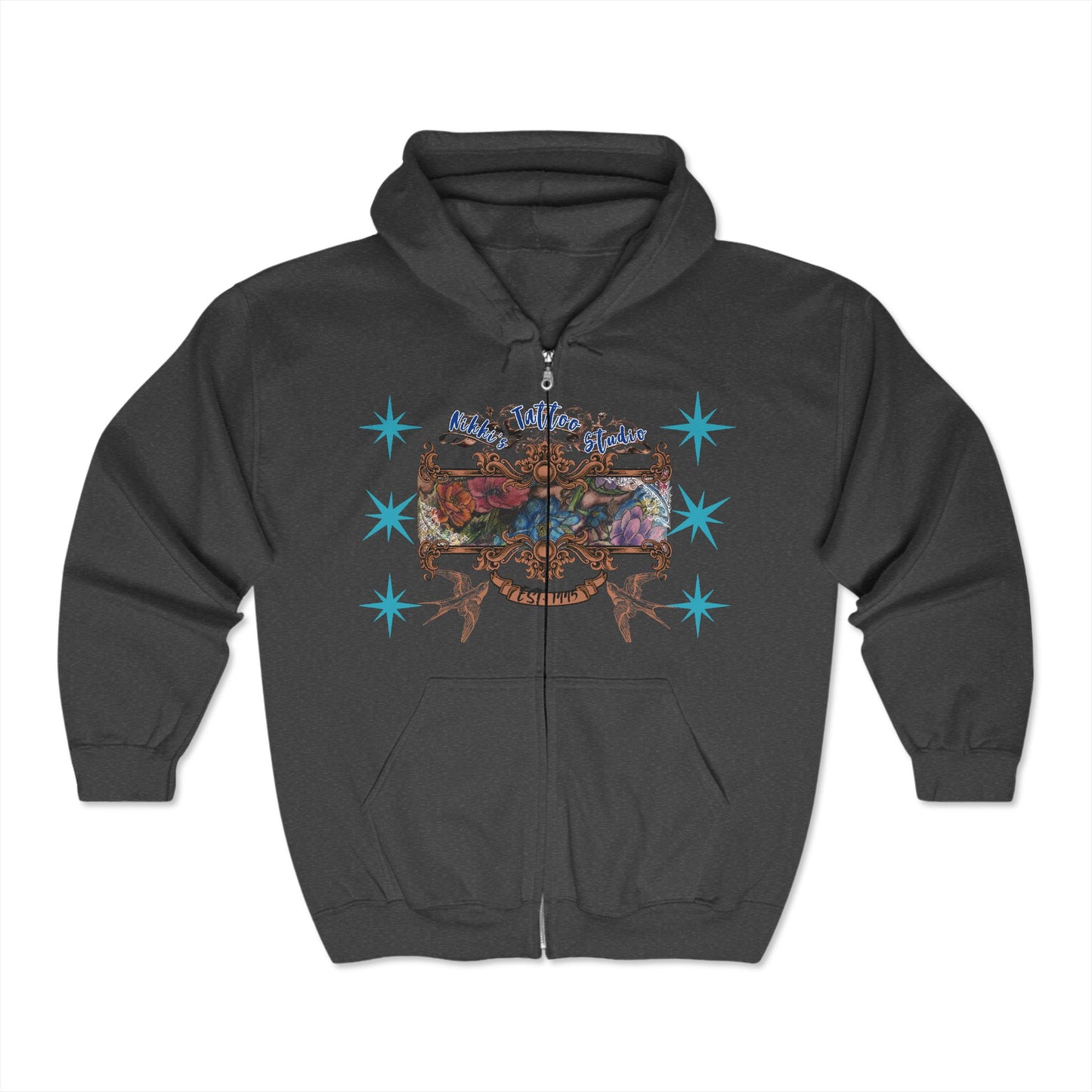 Hoodie Sweatshirt Full Zip - Guiding Star Tattoo by Nikki