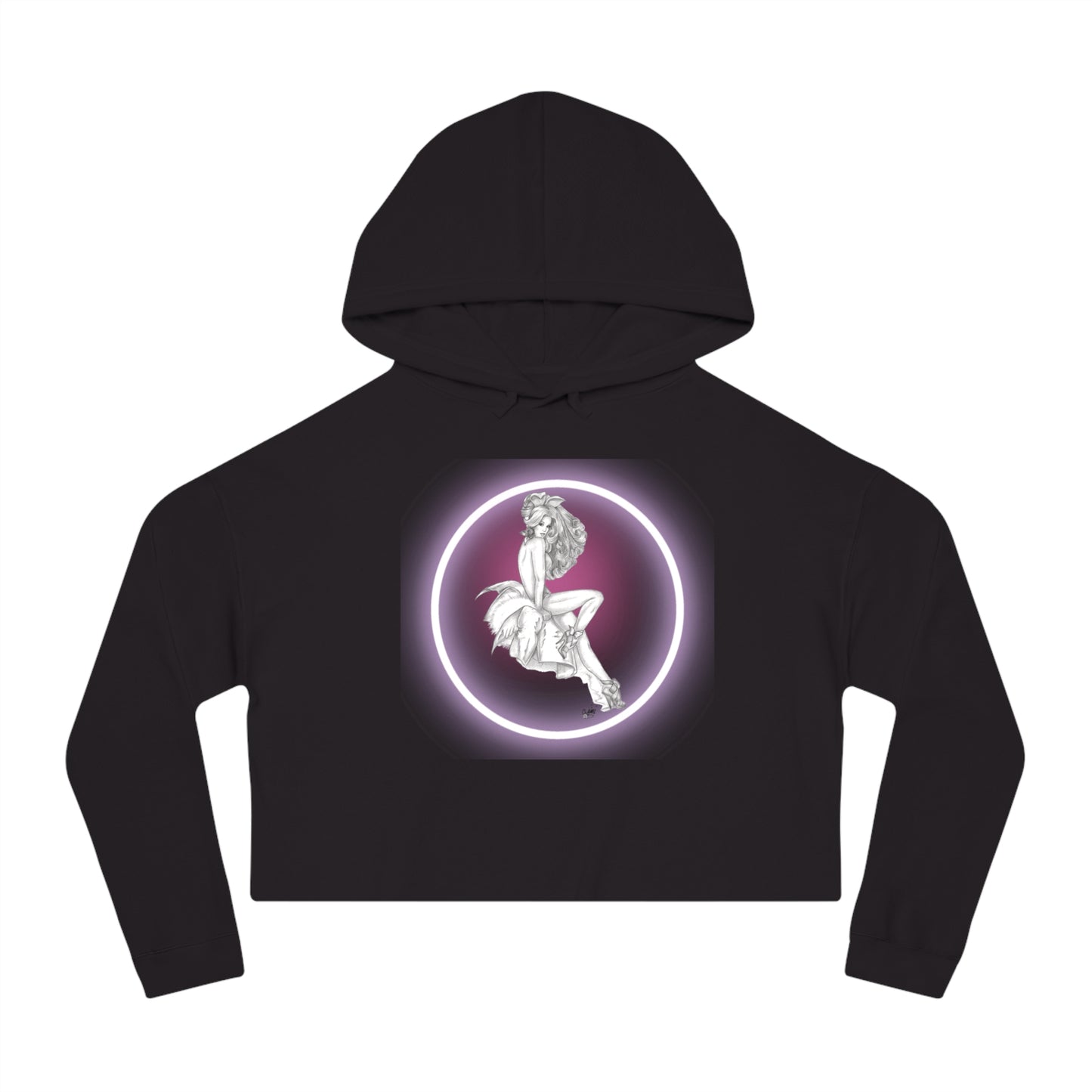 Sweatshirt Women's Cropped Hooded - Bunny Pin Up Girl by Nikki