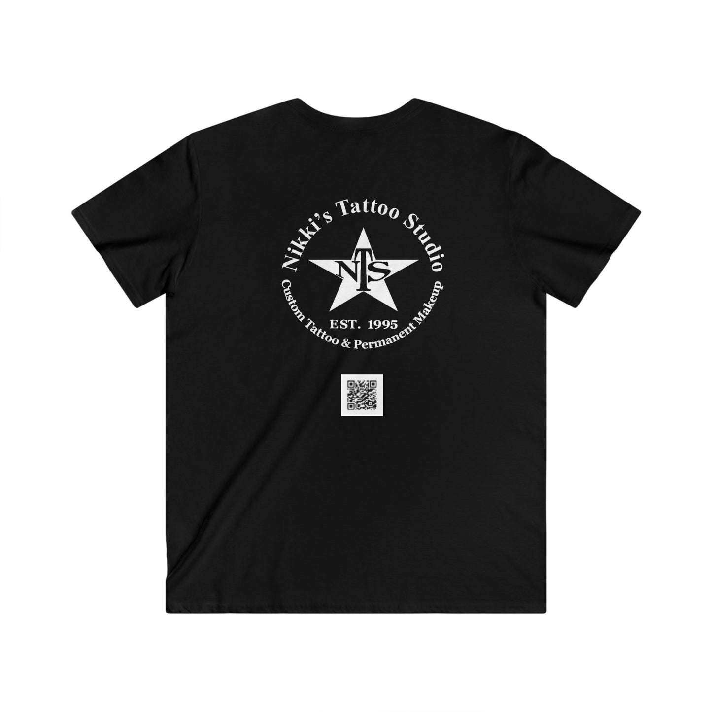 T-Shirt Vneck - Nikki's Tattoo Studio Skull and Snake
