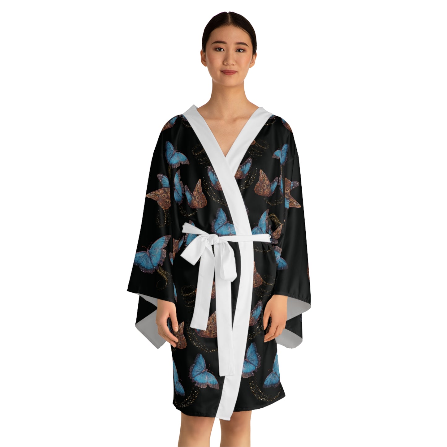 Butterfly Blue Morphis Tattoo by Nikki - Long Sleeve Kimono Robe