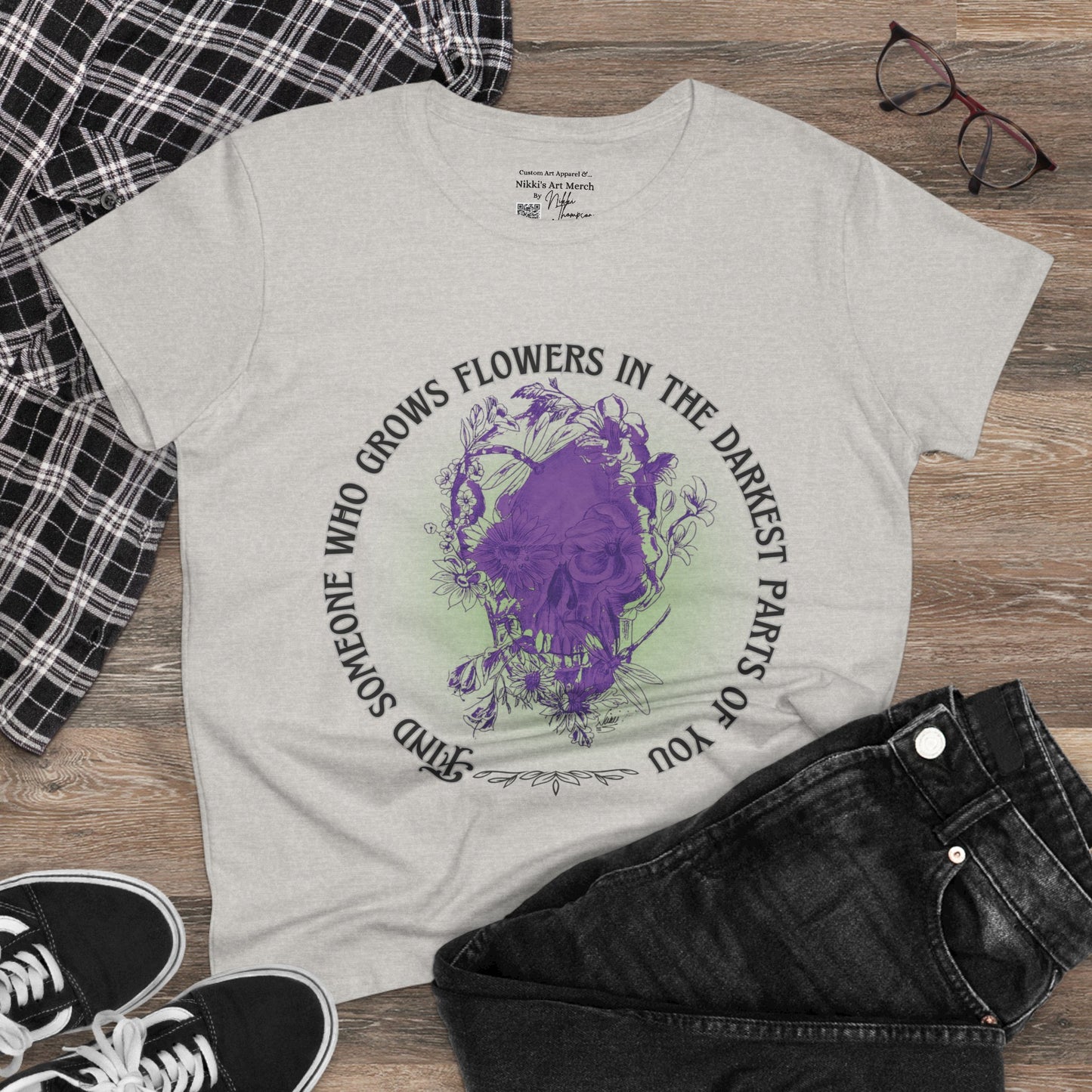 Floral Skull Tattoo Quote T-Shirt by Nikki