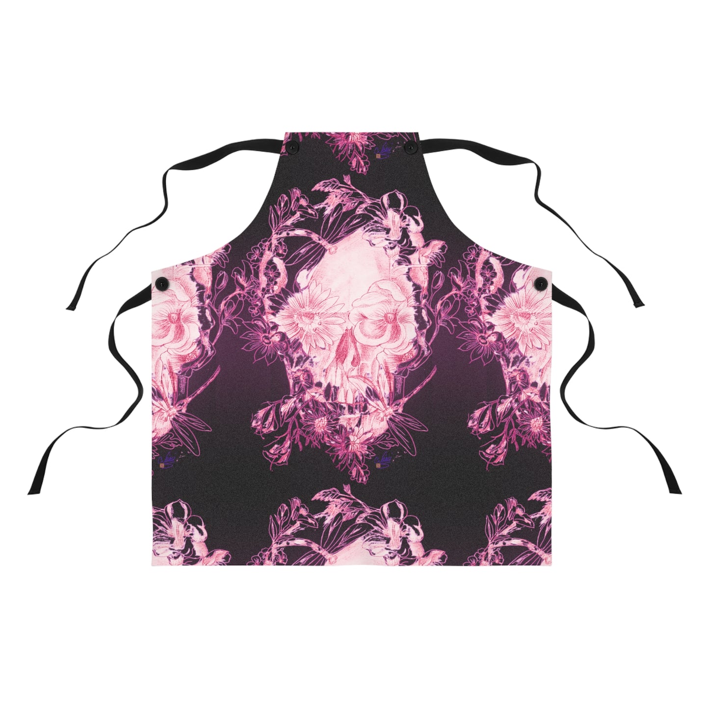 Pink Floral Skull Tattoo by Nikki - Apron